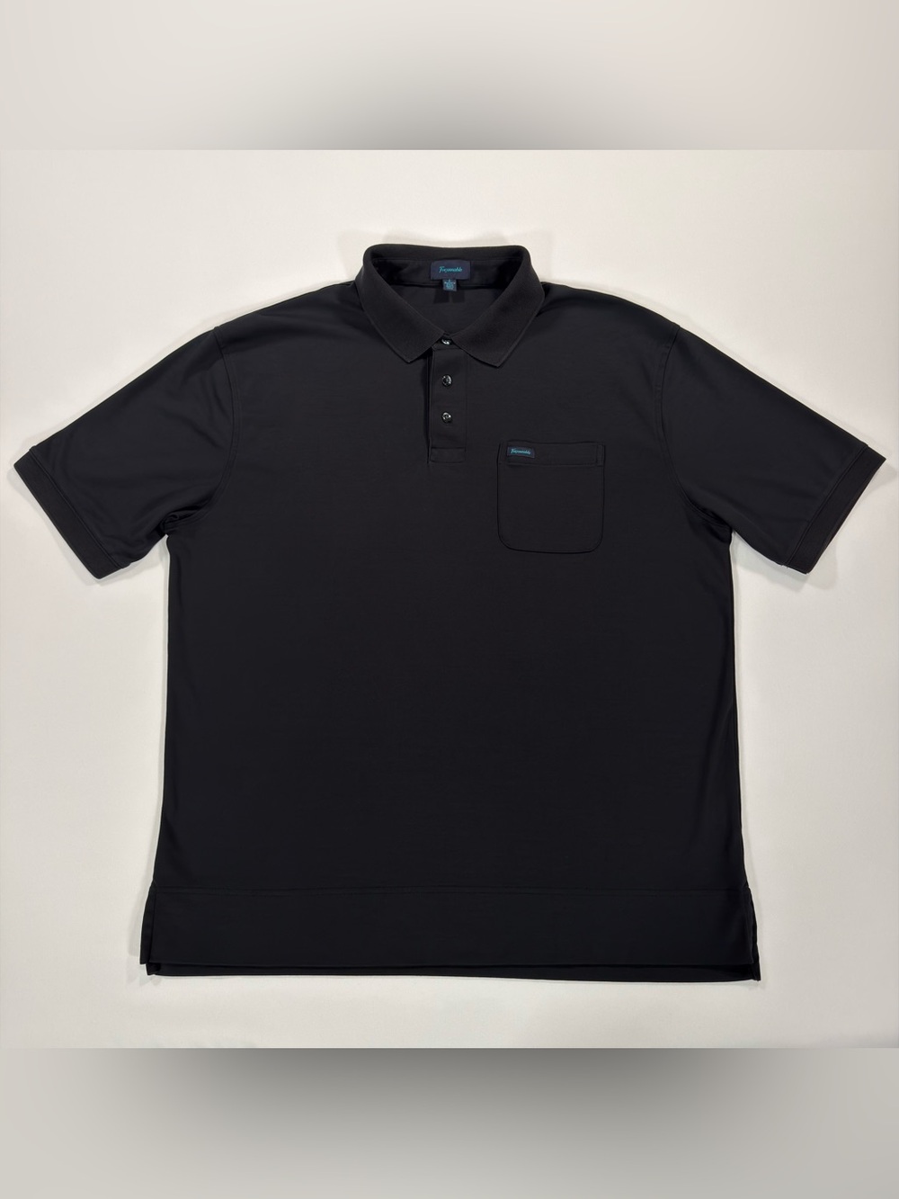 Faconnable Mens Large Polo Shirt Short Sleeve Black Silky Soft Cotton Pocket